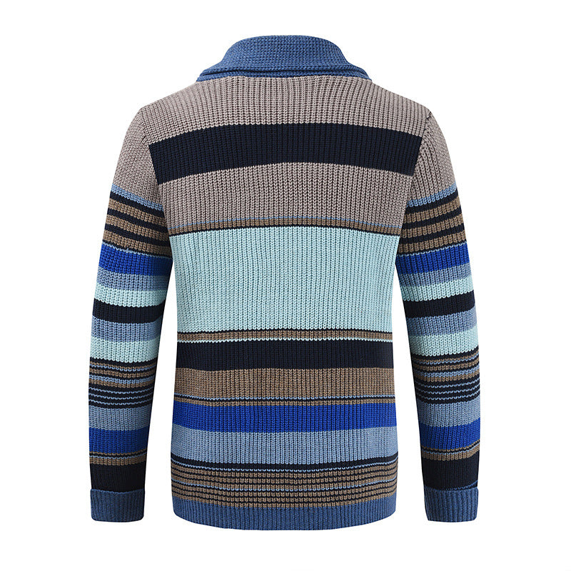 New Men's Sweater Jacket Autumn and Winter Lapel Colorblock Knitted Cardigan Sweater