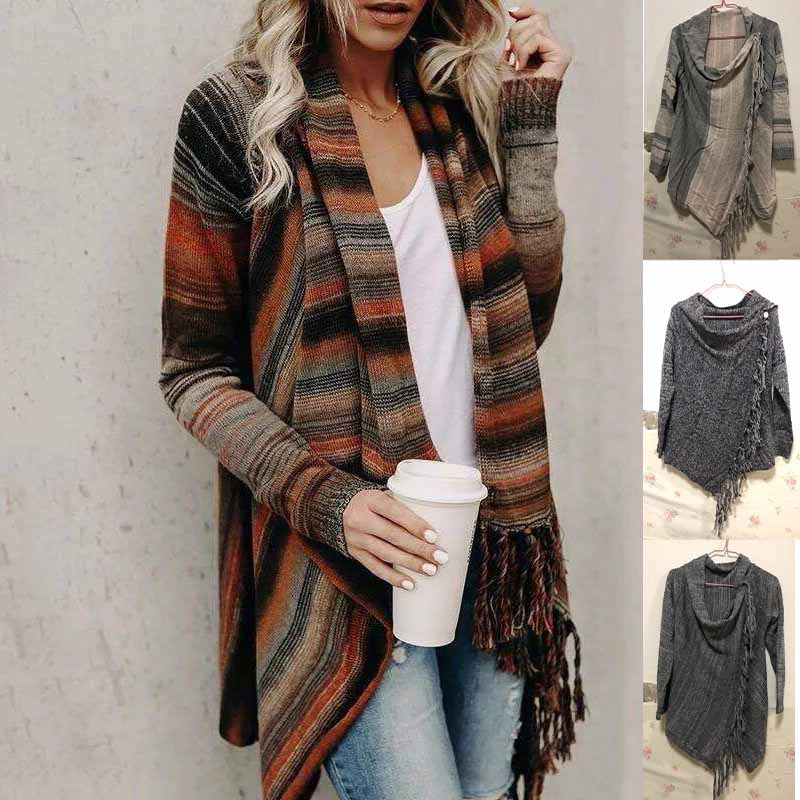 Winter new arrival knitted sweater with tassels and diagonal lines for women