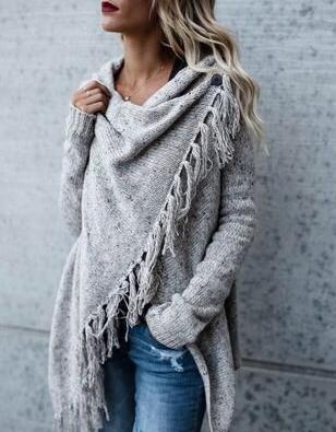 Winter new arrival knitted sweater with tassels and diagonal lines for women