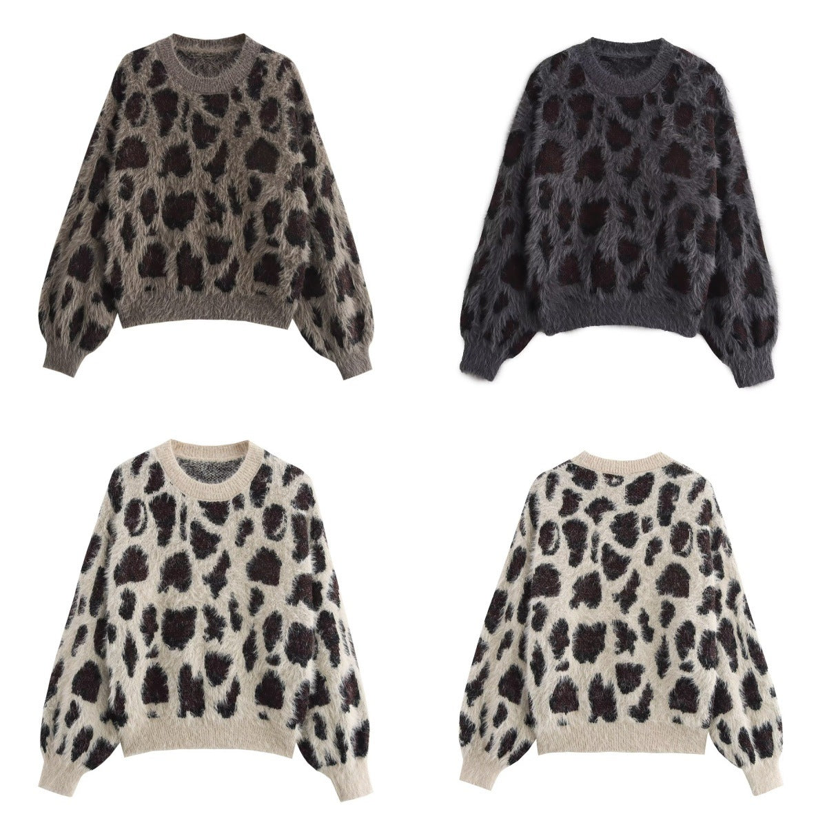 Autumn and winter new women's clothing new fashion leopard jacquard round neck pullover knitted long sleeve sweater