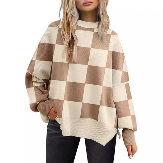 Women's autumn and winter new loose pullover sweater fashion long sleeve split round neck sweater female