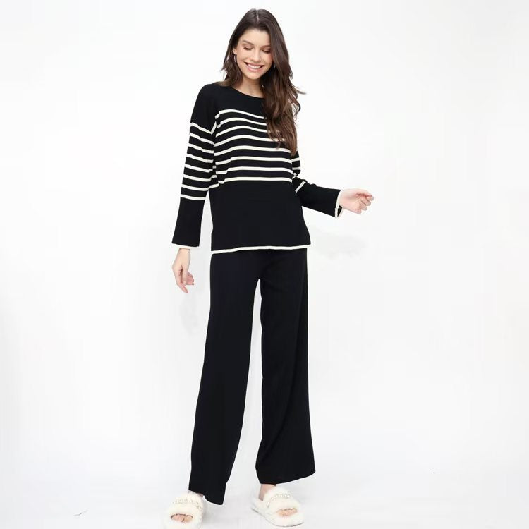 Women's autumn and winter sweaters women's lazy style suits wear casual striped versatile sweaters