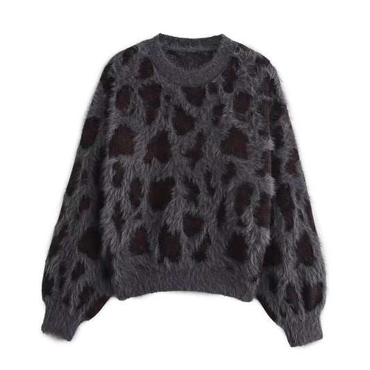 Autumn and winter new women's clothing new fashion leopard jacquard round neck pullover knitted long sleeve sweater