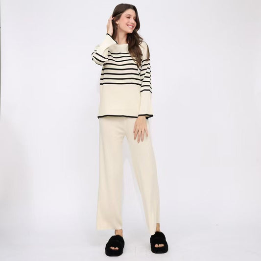 Women's autumn and winter sweaters women's lazy style suits wear casual striped versatile sweaters