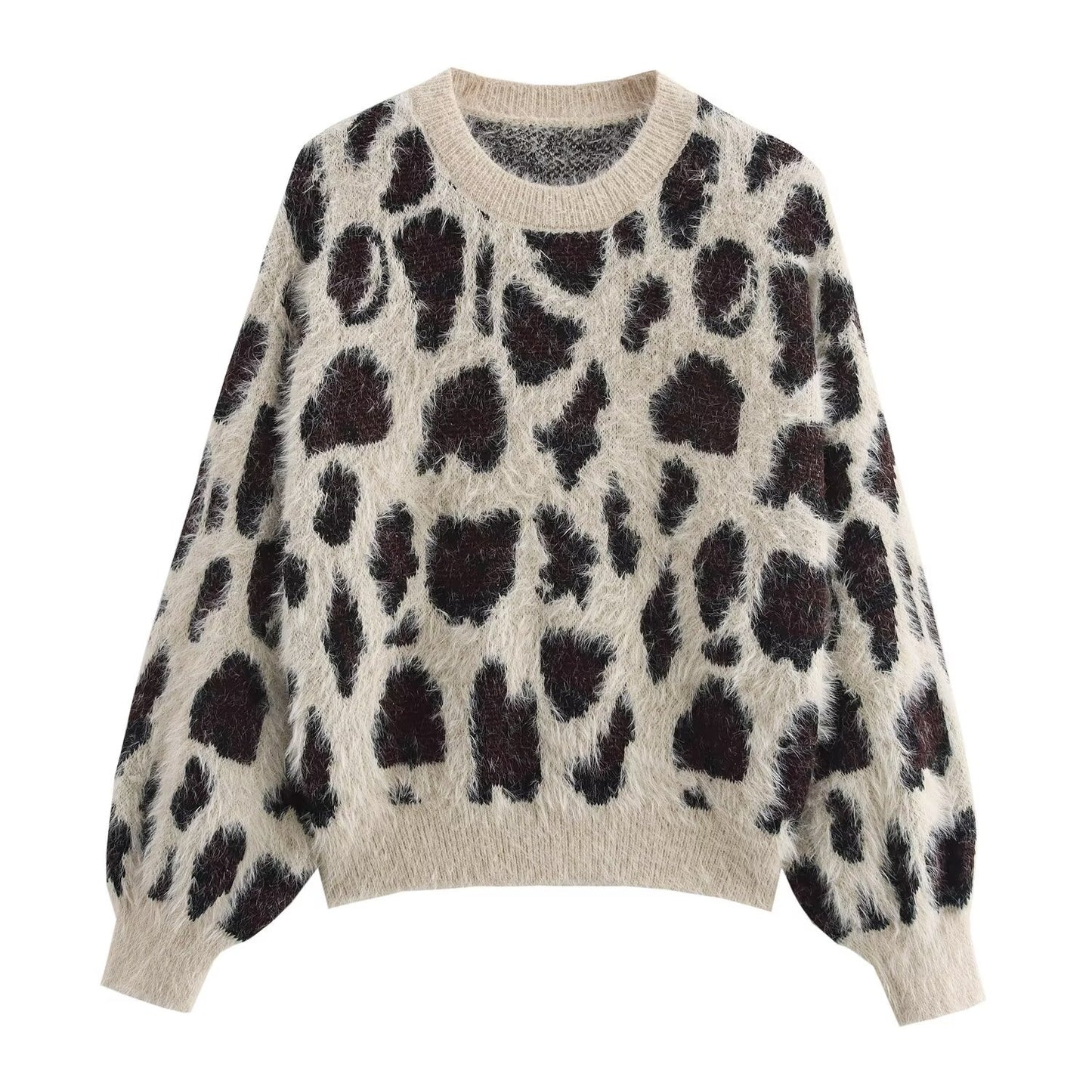 Autumn and winter new women's clothing new fashion leopard jacquard round neck pullover knitted long sleeve sweater