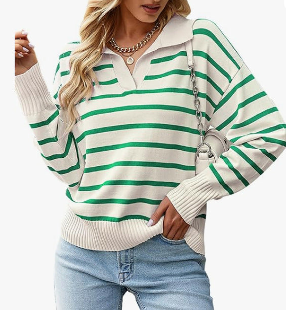 Women's Fashion Comfortable Striped Long Sleeve Sweater