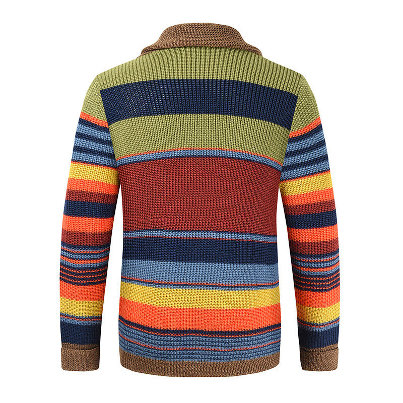 New Men's Sweater Jacket Autumn and Winter Lapel Colorblock Knitted Cardigan Sweater