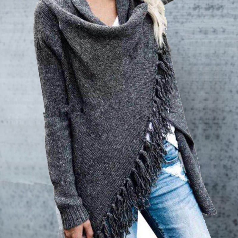 Winter new arrival knitted sweater with tassels and diagonal lines for women