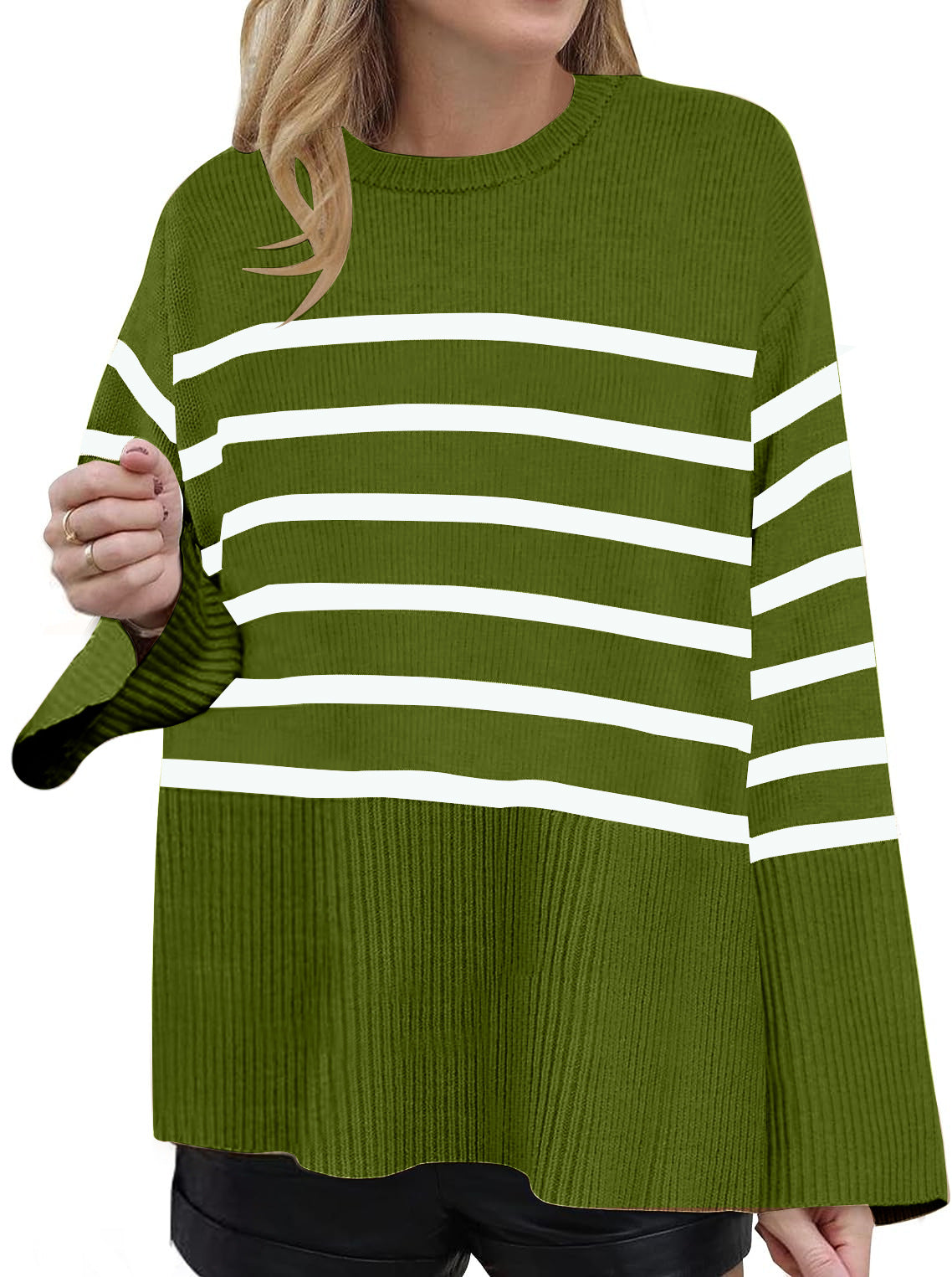 Fashionable ladies fresh and sweet round neck loose striped sweater